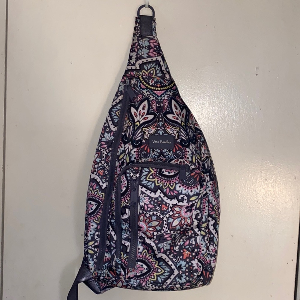 Vera Bradley Floral Black Sling Bag Backpack Like New!